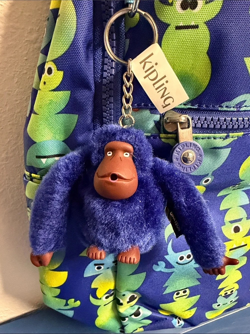 Kipling Kids' Royal Blue Backpack with Lime & Teal Character Print